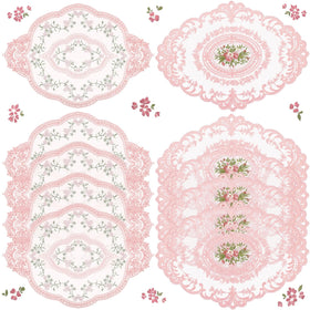 Mixweer pink retro lace placemat with oval embroidery elevates elegant table settings.