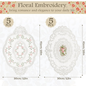 Close-up of Mixweer lace embroidery detail on placemat for vintage charm