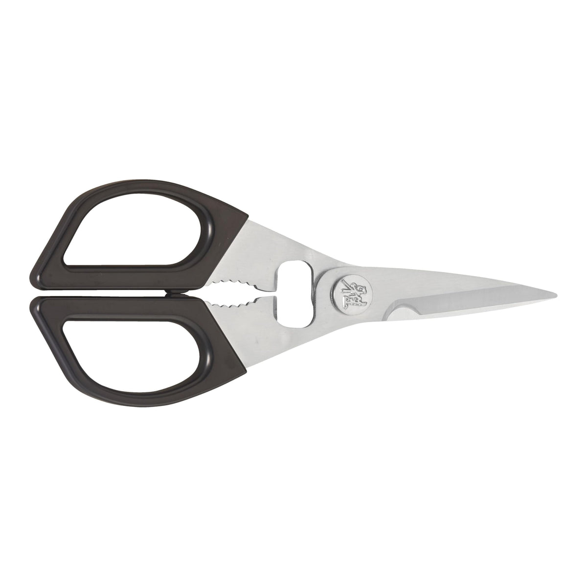 Miyabi kitchen shears blade close-up shows ultra-sharp blades for precise cutting.