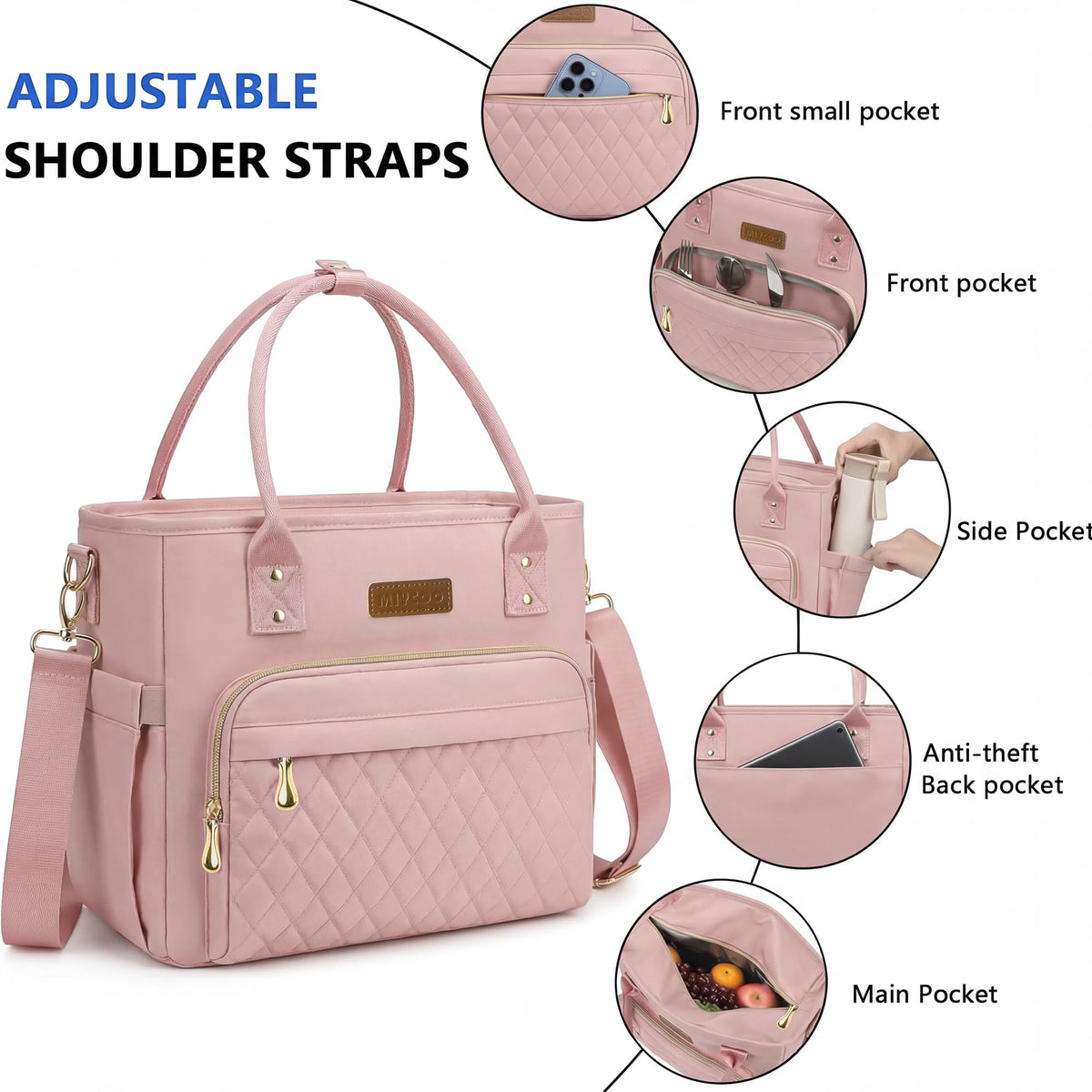 MIYCOO lunch bag back pocket for utensils and small items.