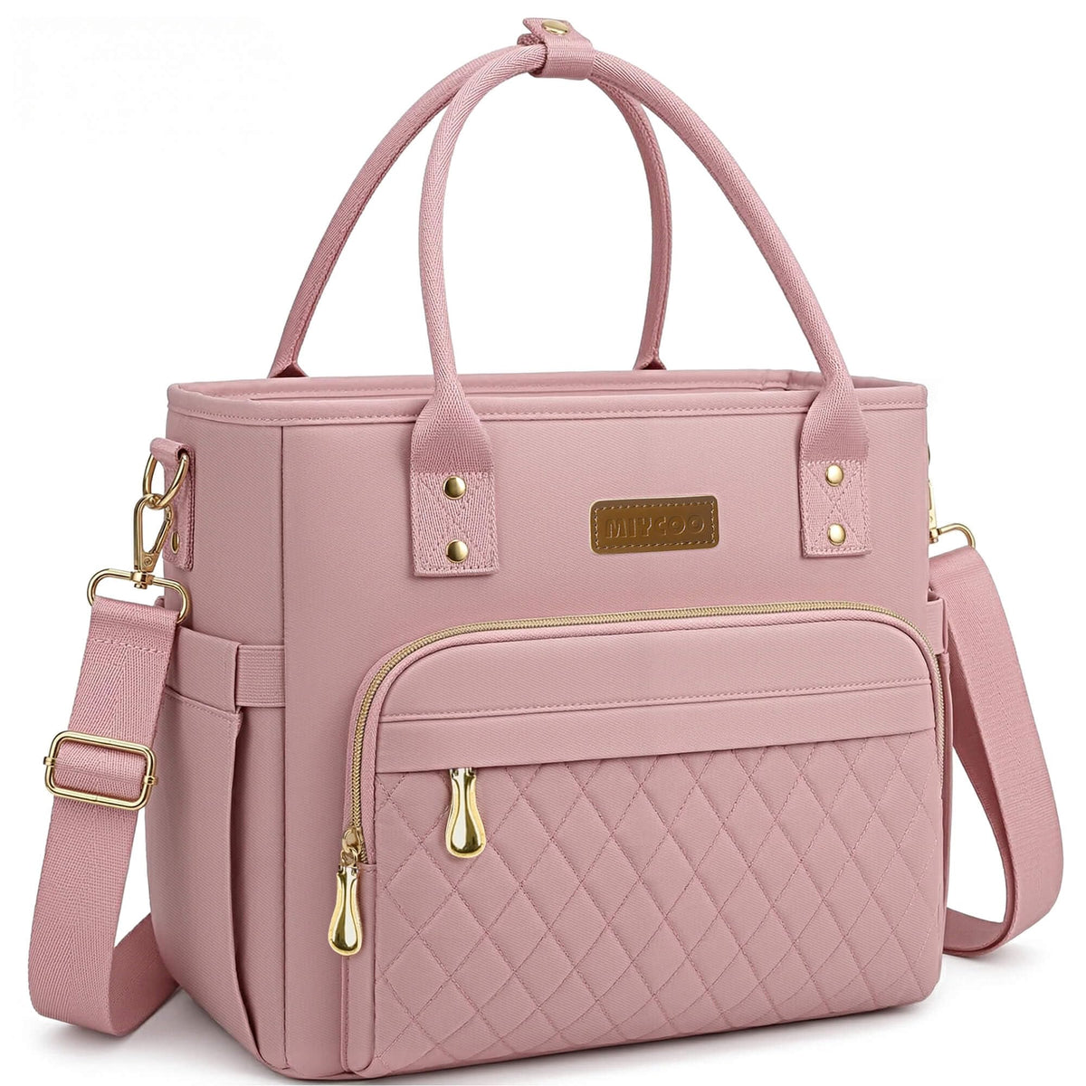 MIYCOO lunch bag exterior full view, stylish pink tote for everyday meals.