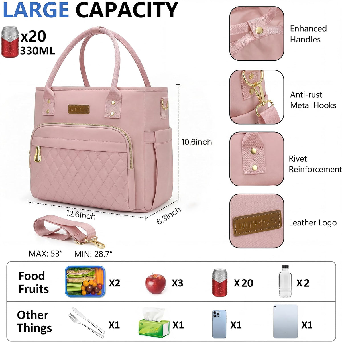 MIYCOO lunch bag insulation lining, keeps food fresh and temperature-controlled.