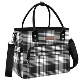 MIYCOO lunch bag front view with checkered black and white pattern and spacious capacity