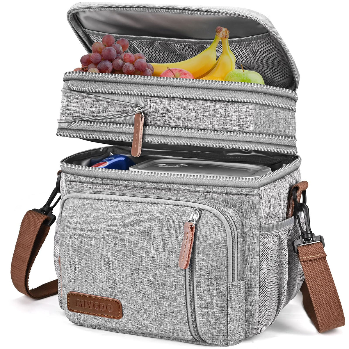 MIYCOO double-deck lunch bag showing two compartments for organized meals.