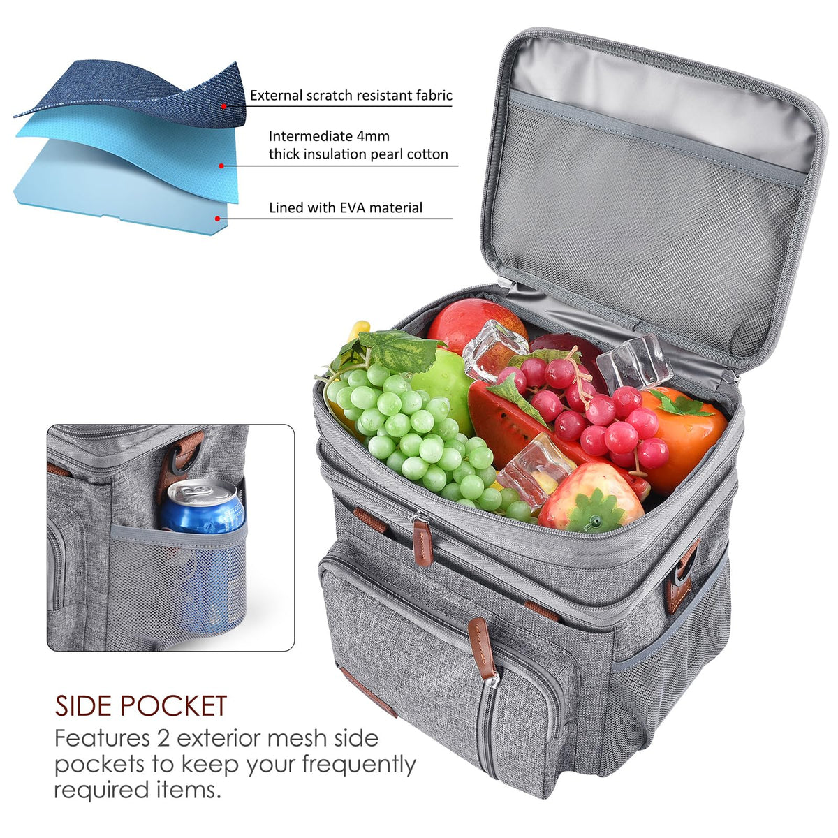 MIYCOO lower compartment stores mains and drinks securely for picnics.