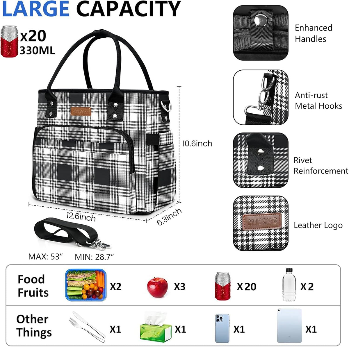 MIYCOO multi-pocket design includes front, back, and side storage