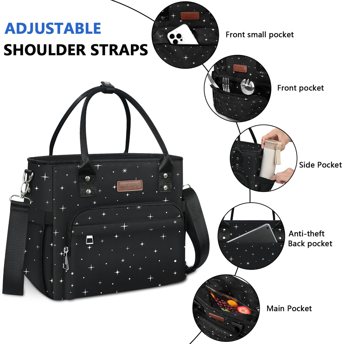 MIYCOO Starry Sky bag ready for daily commuting lunches.