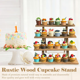 MJFAJAZF pine wood cupcake stand with mortise joints for quick, sturdy setup.