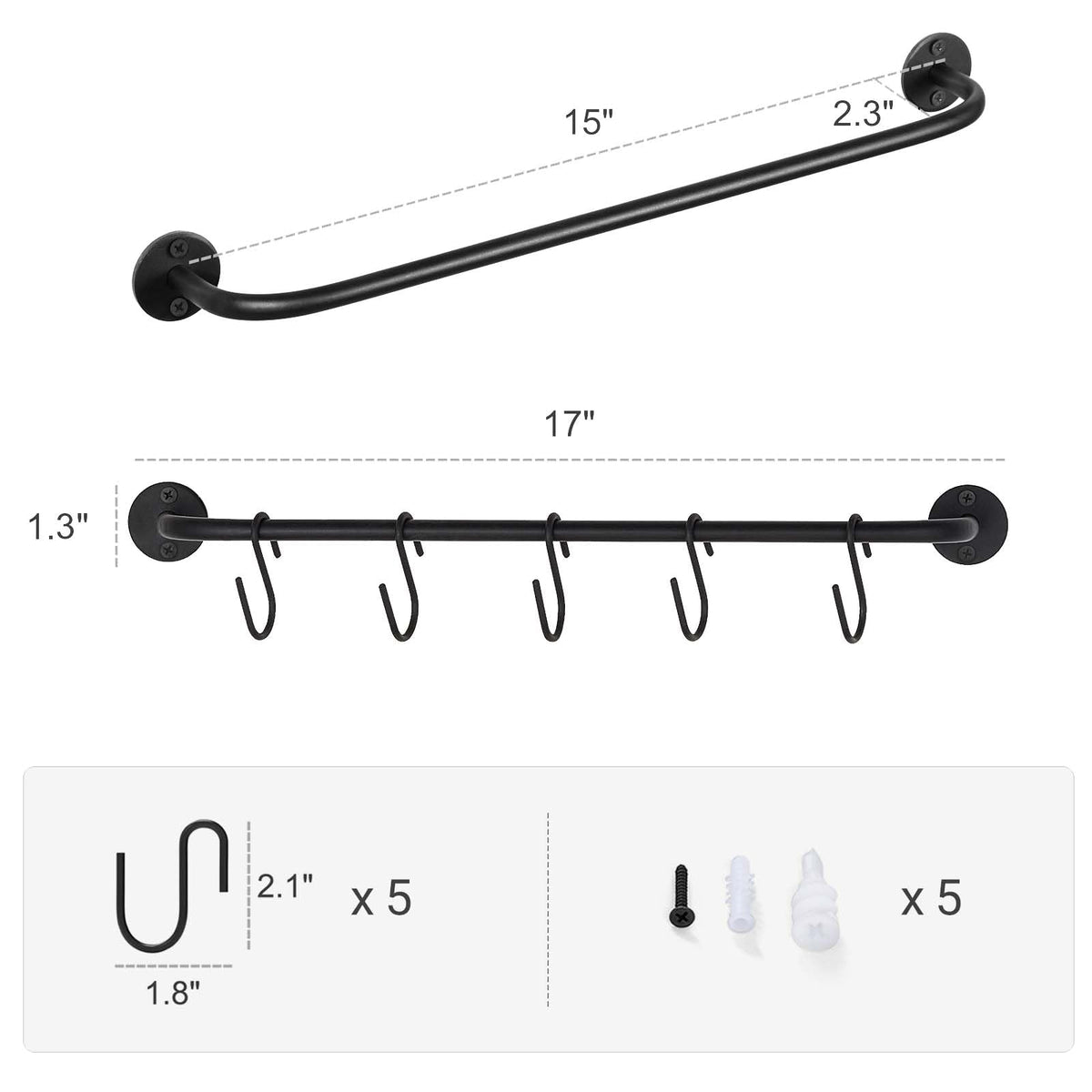 Mkono black mug rack quick to install under cabinets or walls