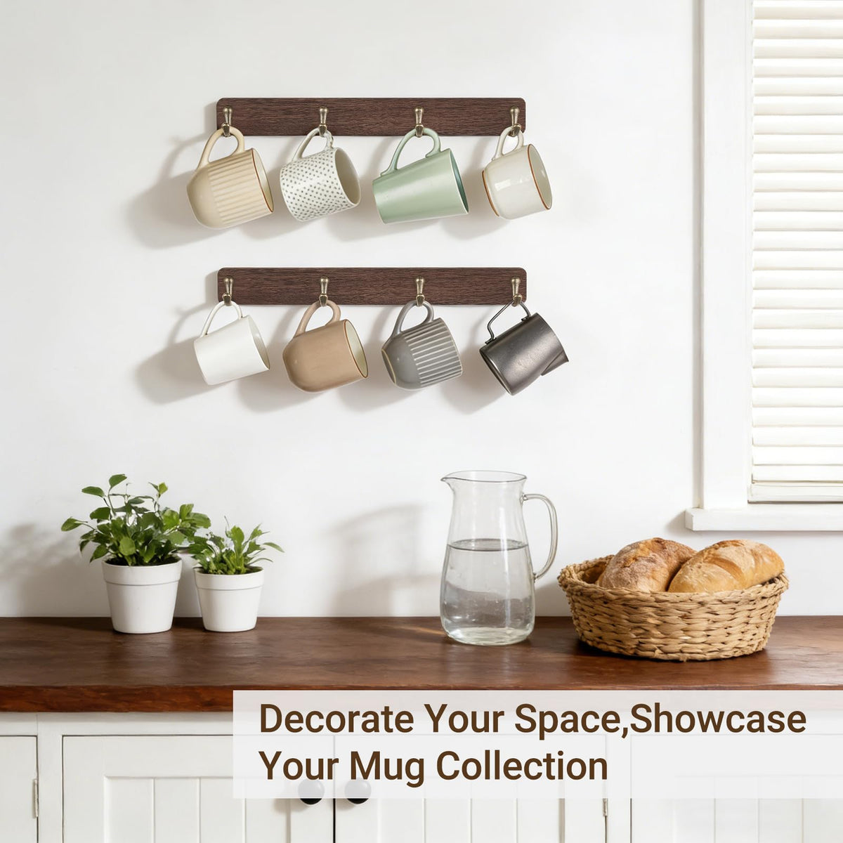 Mkono mug display on wall showing organized mugs and cups