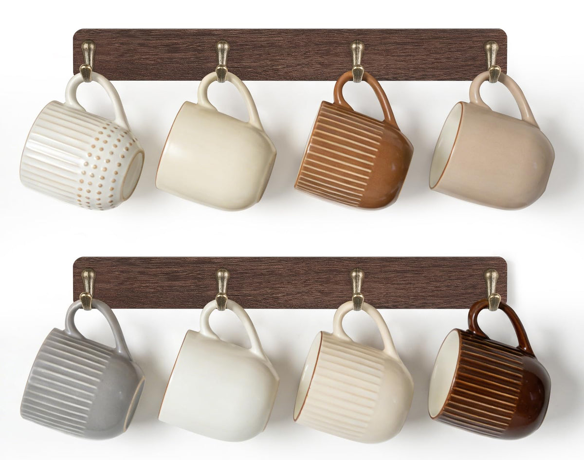Mkono wall-mounted rustic mug rack for easy mug access