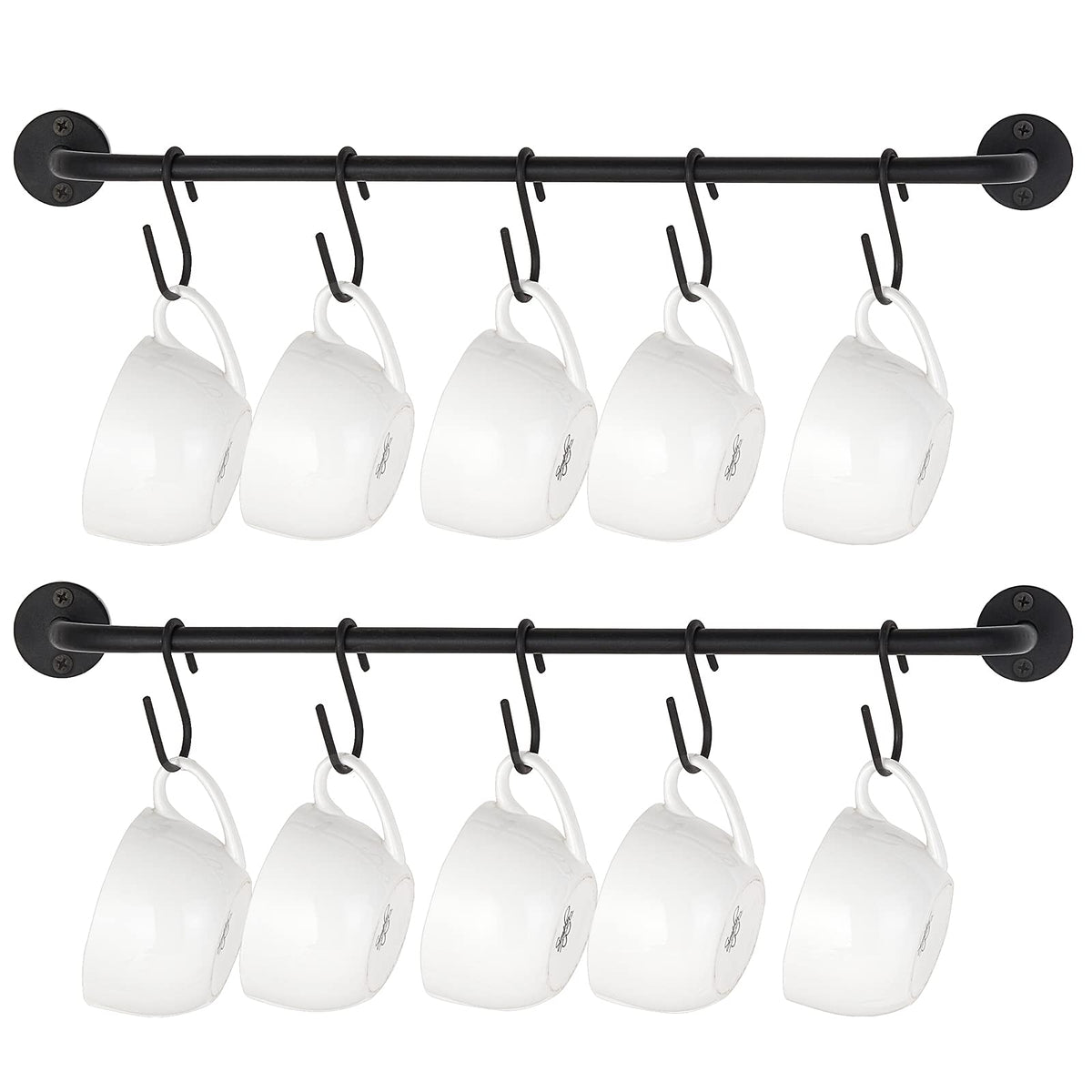 Mkono mug holder wall-mounted with 10 hooks displaying mugs to save space