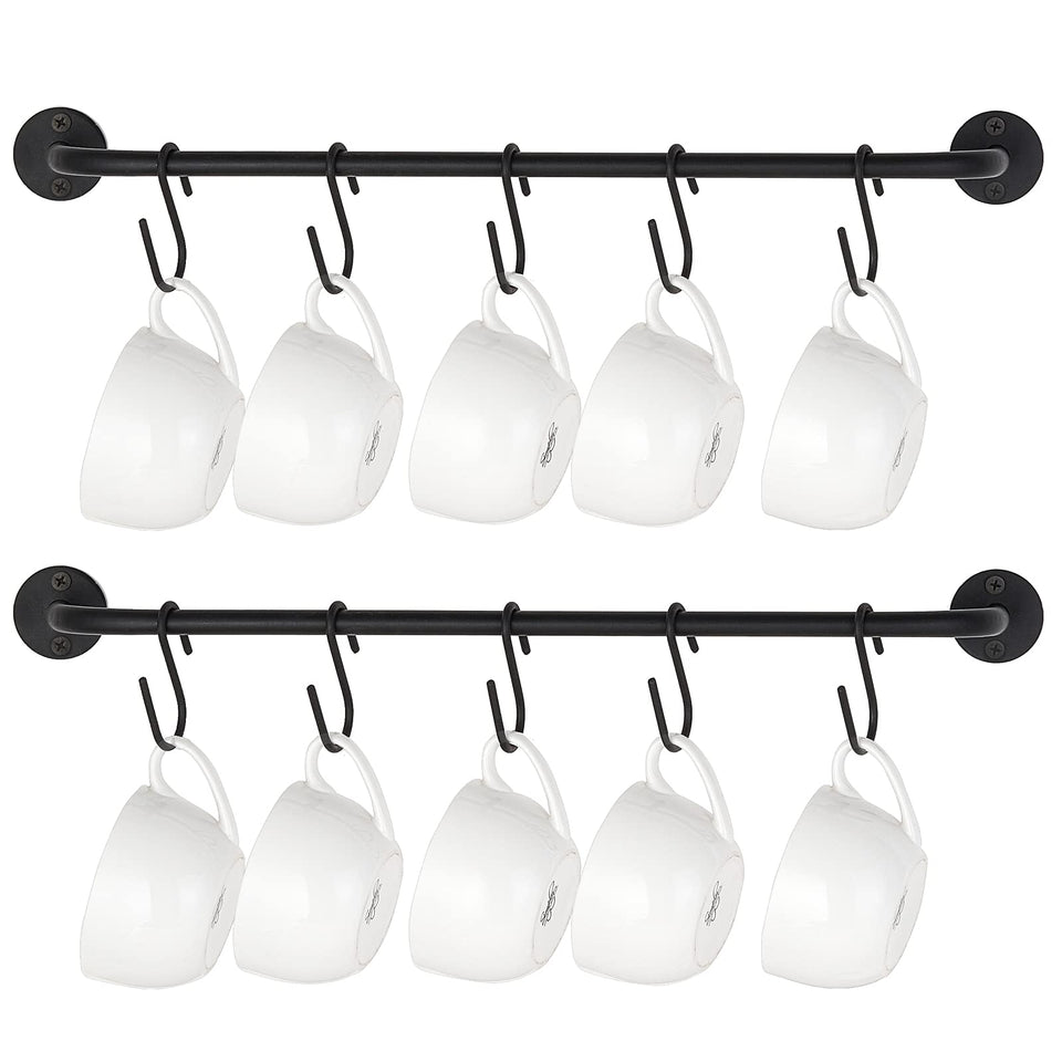 Mkono mug holder wall-mounted with 10 hooks displaying mugs to save space