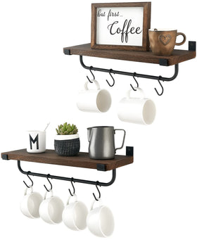Mkono wall-mounted mug holder displaying cups for quick access in a cozy kitchen.