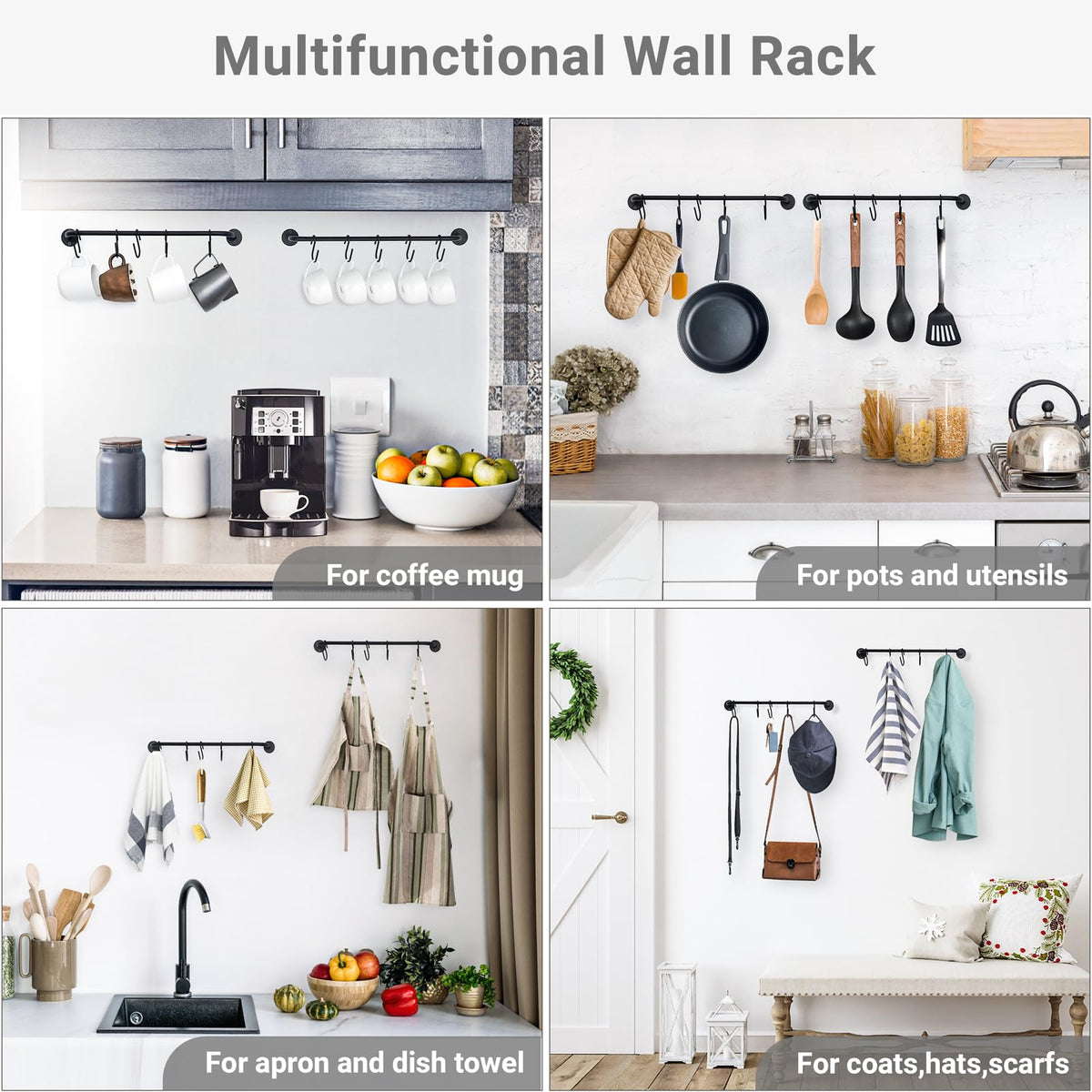 Mkono ten-hook rack versatile for hats towels and utensils