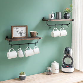 Mkono rustic floating shelf with paulownia wood enhances mug display and decor.