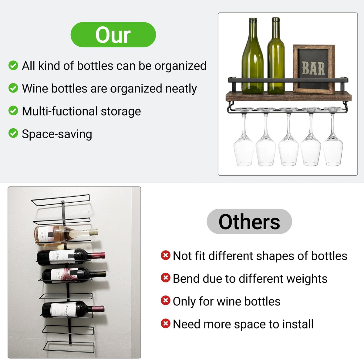 Mkono kitchen friendly wall rack fits pantry and cafes with rustic flair.