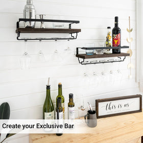 Mkono stemware hanger on wall for organized glassware and space saving.