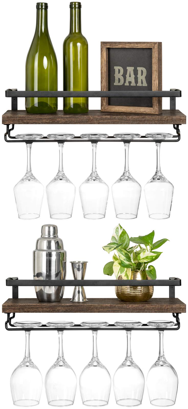 Mkono wall mounted wine rack 2 pack displays wine bottles with vintage charm.