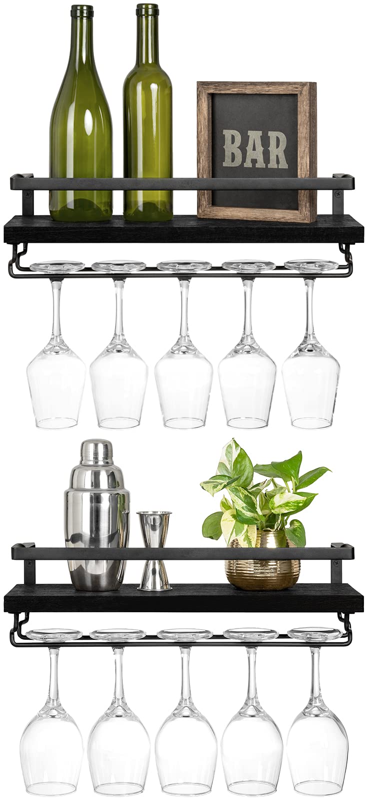 Mkono wall-mounted wine rack set 2 with wood shelves for stylish storage.