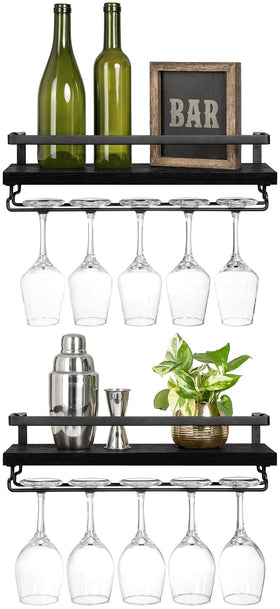 Mkono wall-mounted wine rack set 2 with wood shelves for stylish storage.