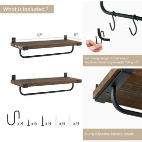 Mkono wall storage shelf with hooks holds cups, utensils, and decor.