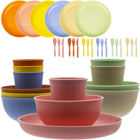 MKYHBOO wheat straw dinnerware unbreakable plates and bowls for outdoor use and daily meals.