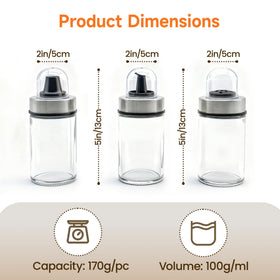 Premium glass condiment jars with clear visibility for flavor identification.