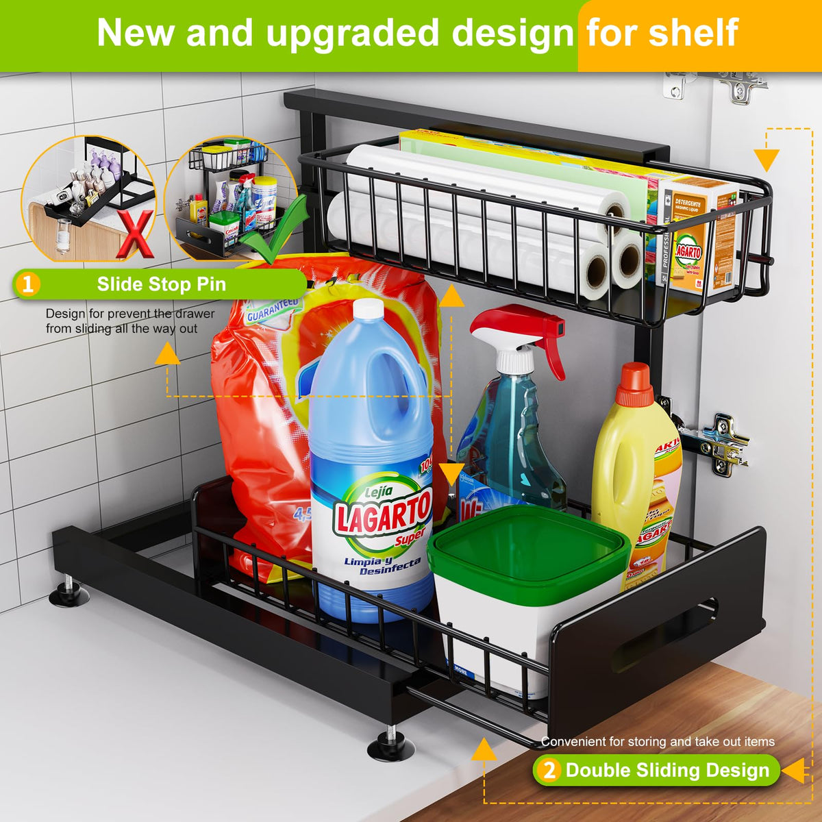 Mlinavn under-sink organizer bottom drawer spacious for tall bottles