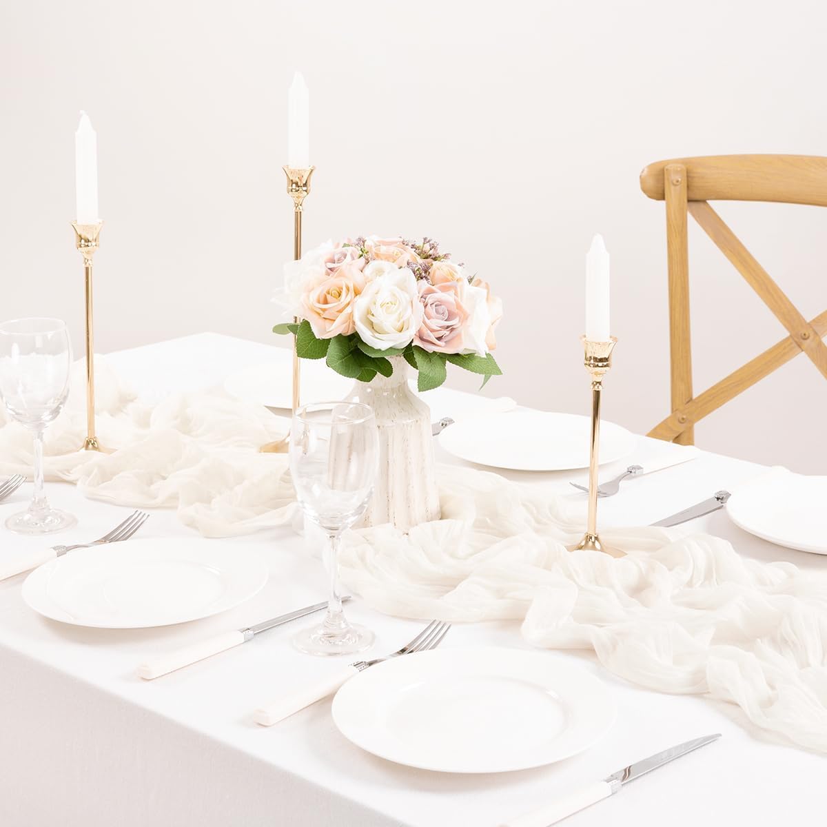 MLMC ivory cheesecloth runner featured at a dessert station setup
