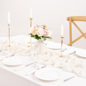 MLMC ivory cheesecloth runner featured at a dessert station setup