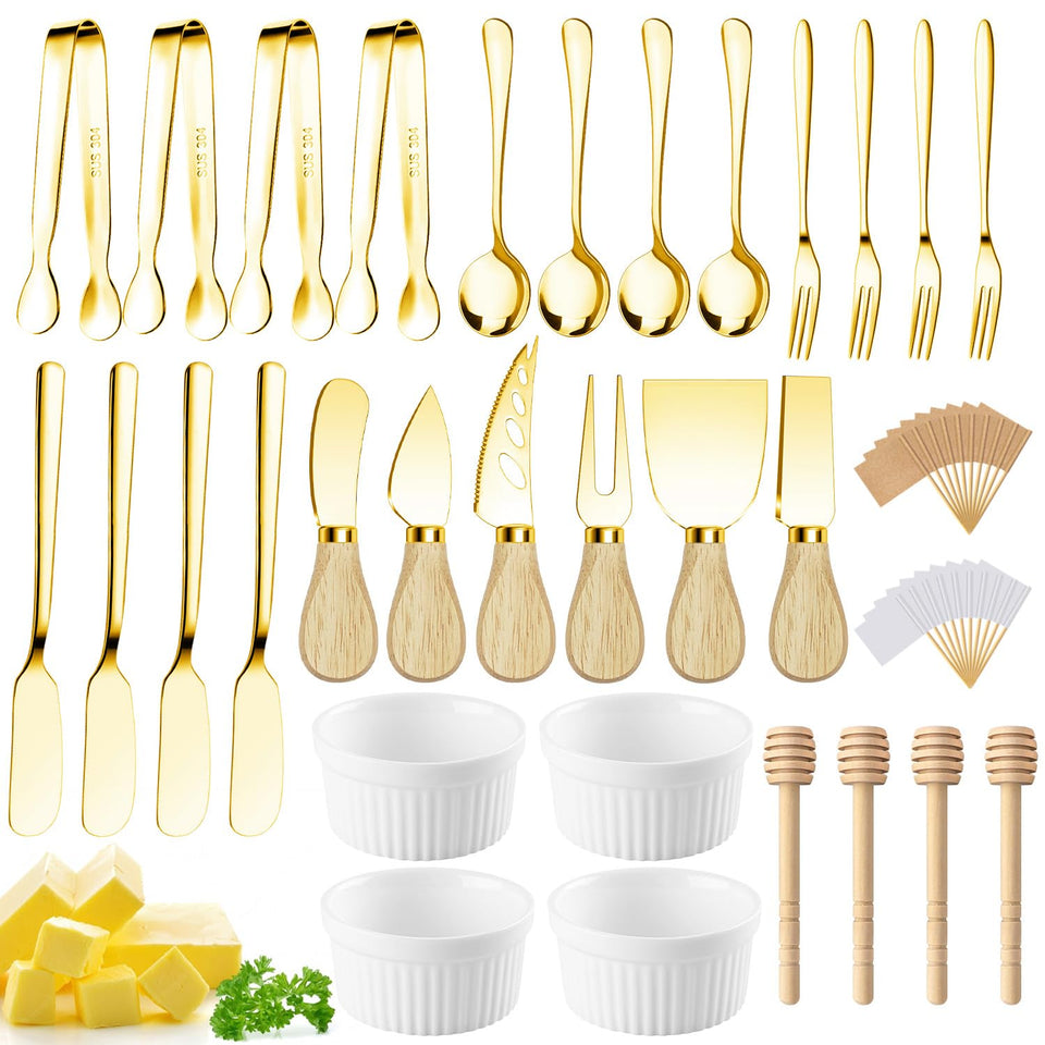 Mlurcu gold charcuterie knife set with varied cheese knives for cutting and serving