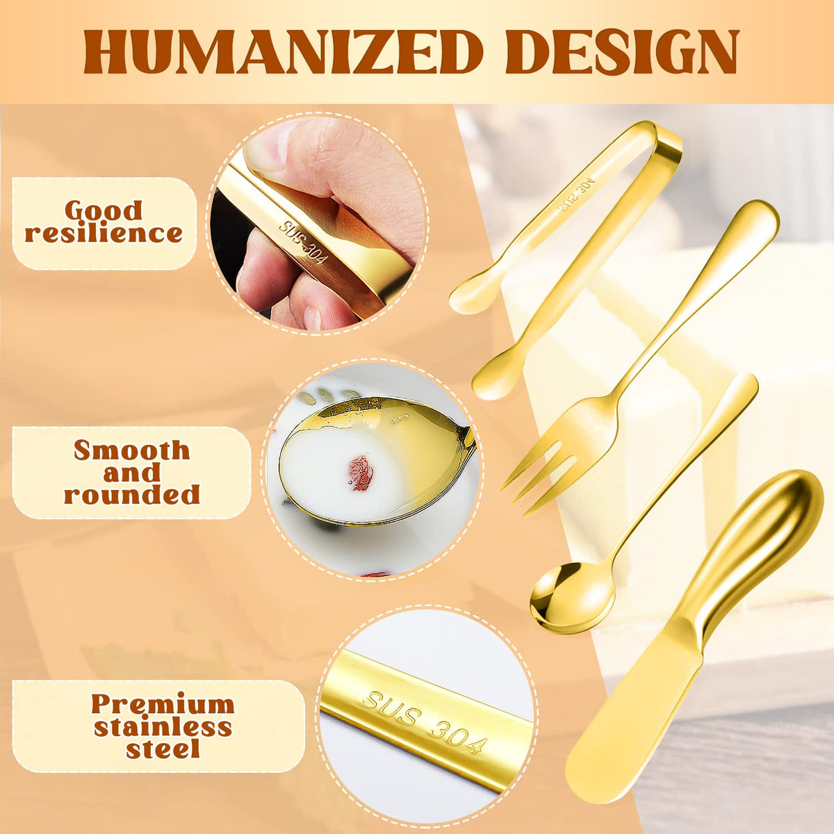 Mlurcu small spoons in gold ideal for jams and sauces.