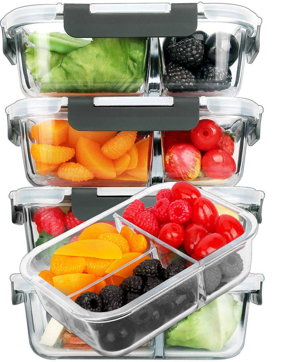 M MCIRCO glass meal prep container with three compartments for portion control.