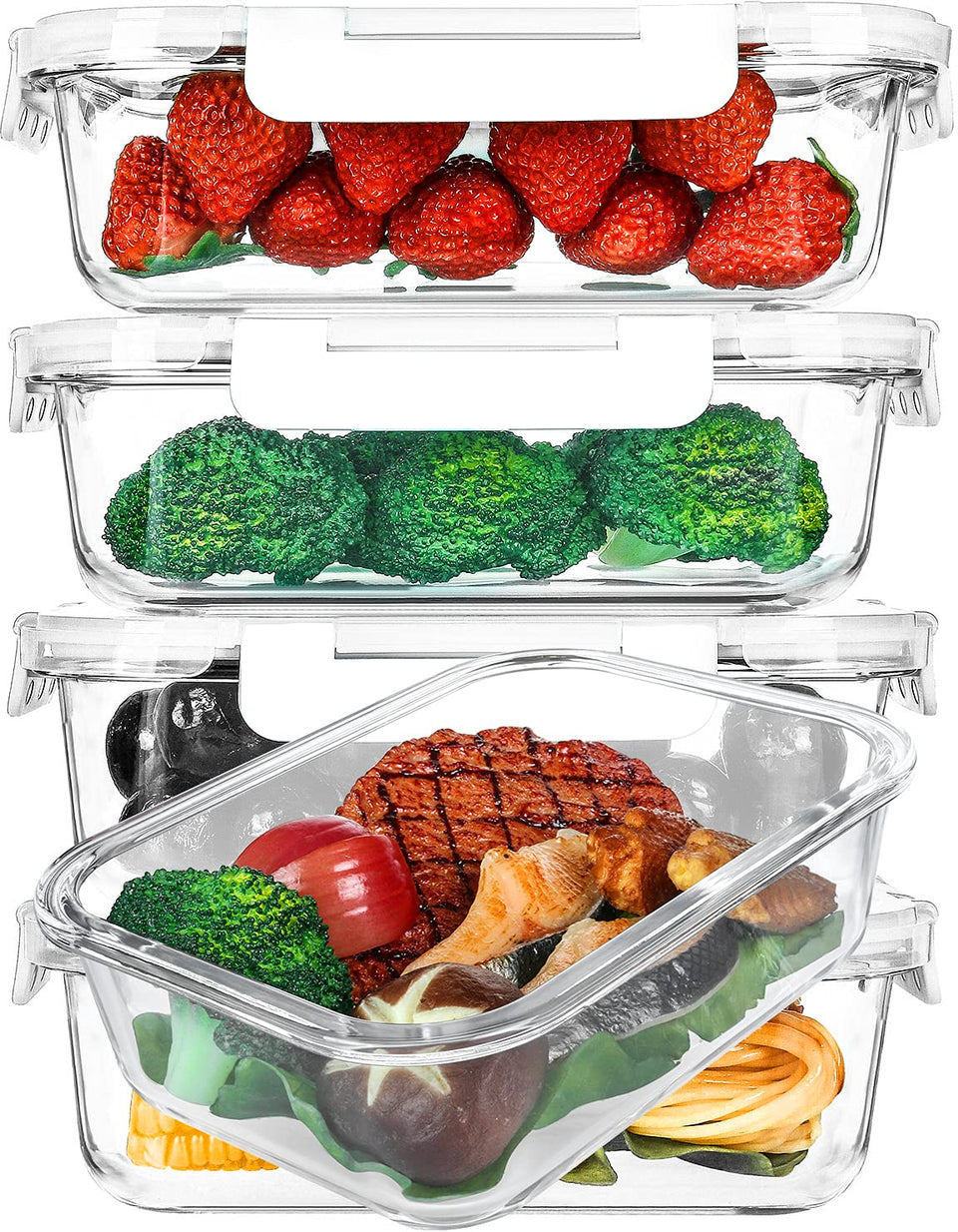 MMcirco 5-pack glass meal prep containers with leak-proof lids for organized meals