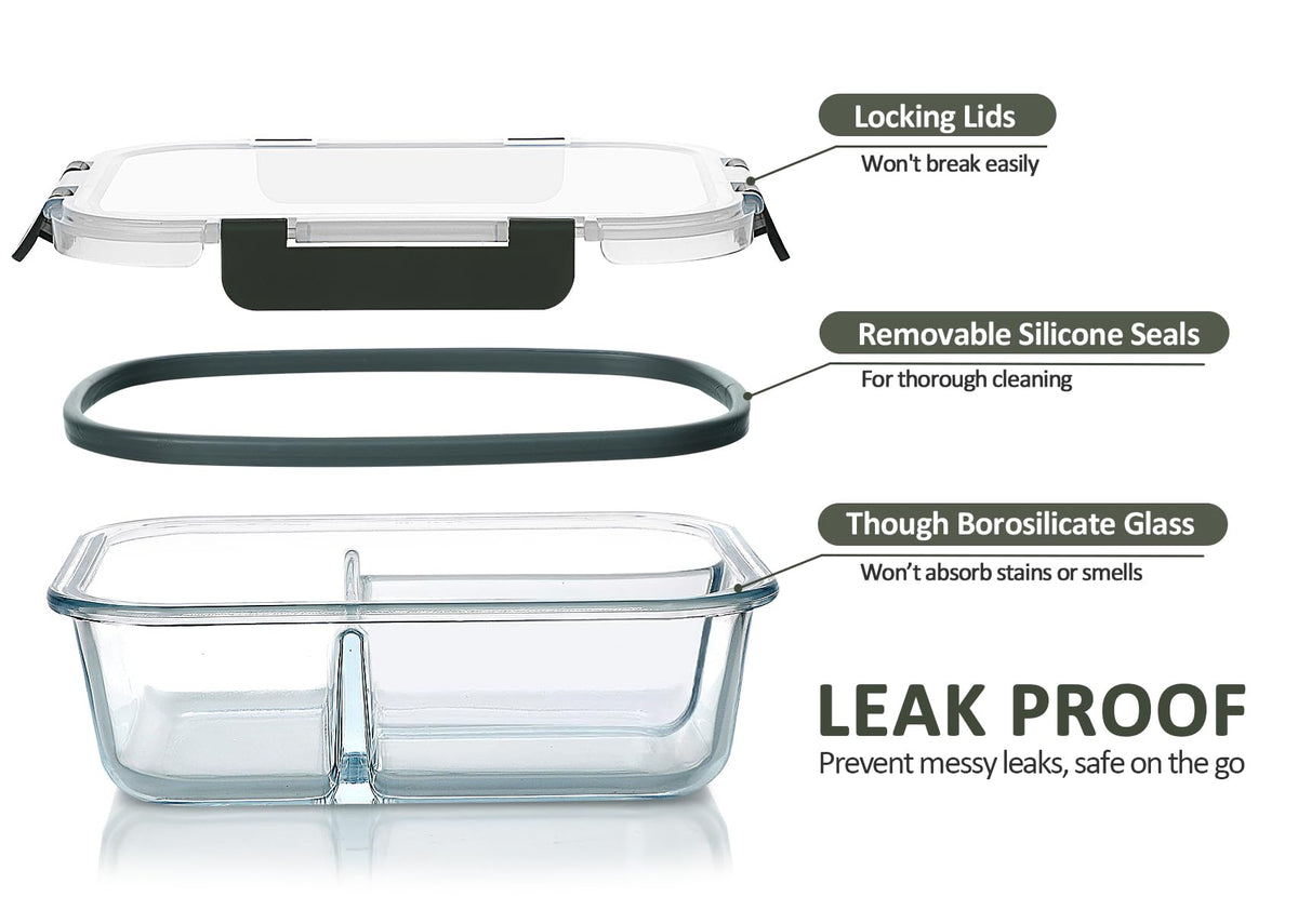 M MCIRCO divided glass container for portioned meals on the go.