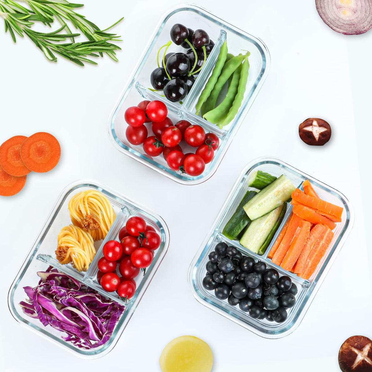 M MCIRCO freezer-safe dishwasher-safe glass containers keep foods organized.