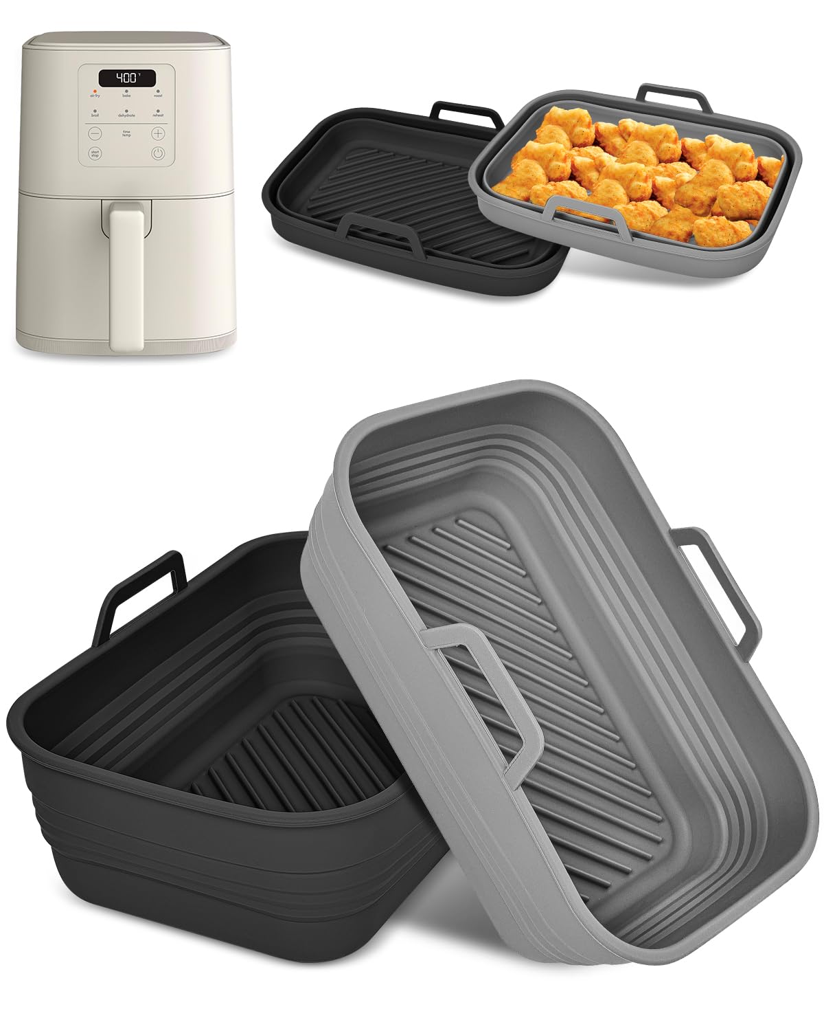 MMH collapsible silicone liner fits Bella 4Qt Slim for easy cleanup.