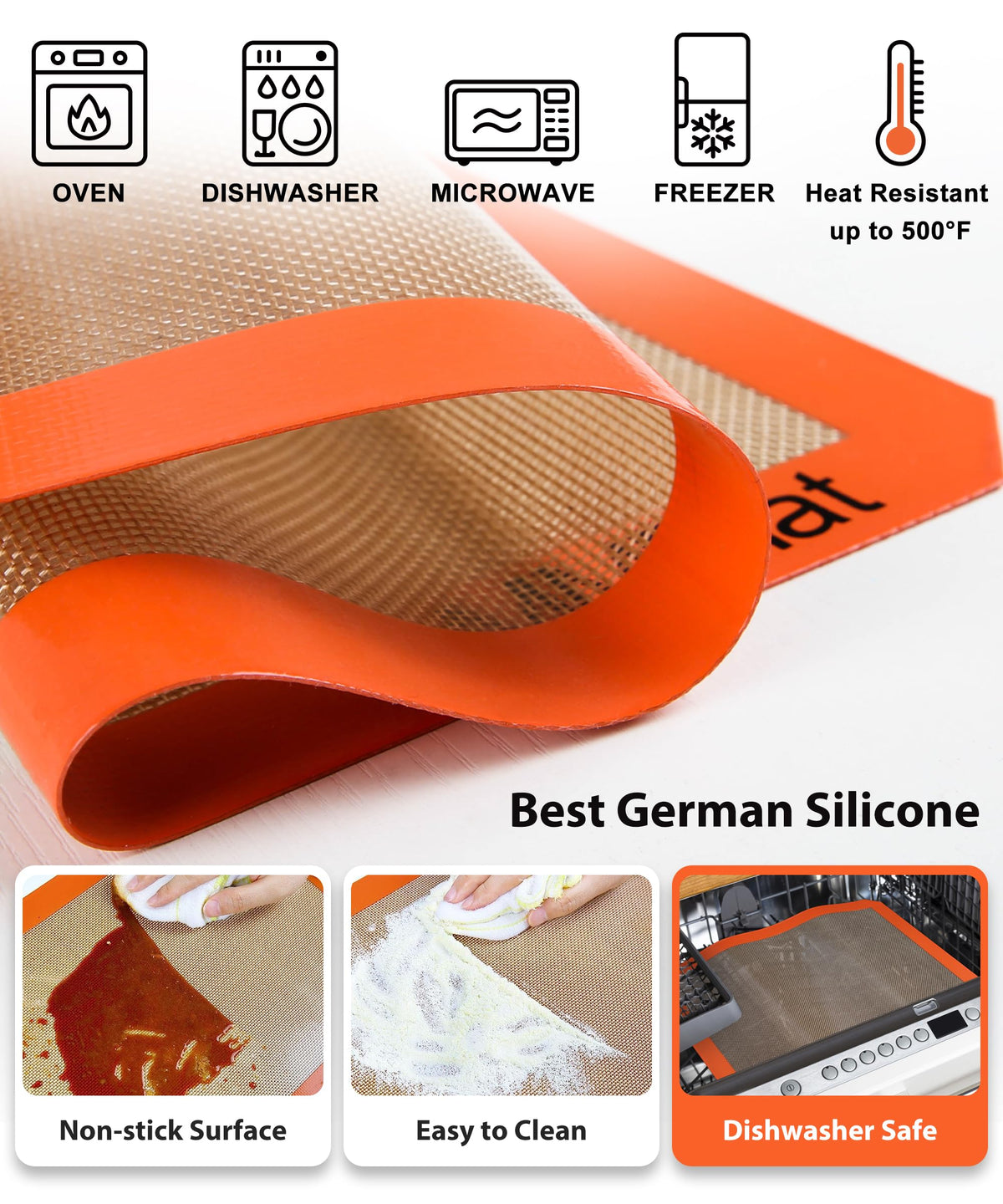 MMMAT heat-resistant baking mats withstand up to 500°F for versatile oven use