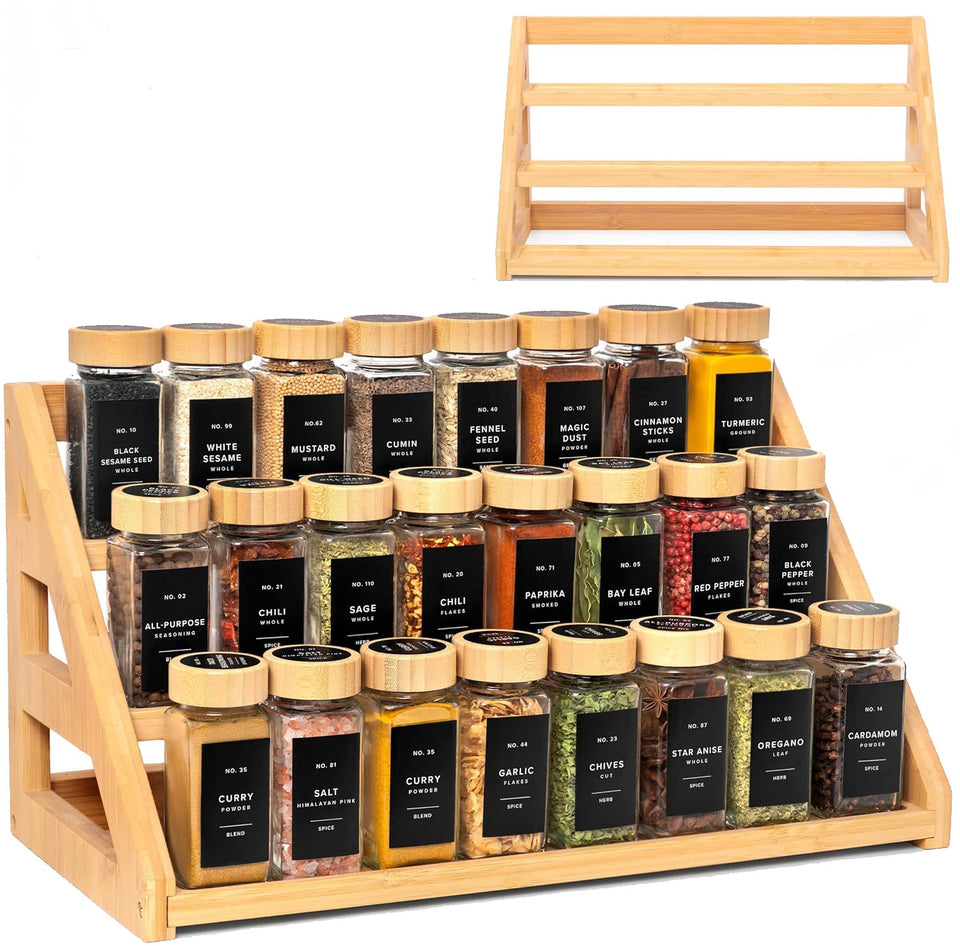 MNADSFKJ three-tier bamboo spice rack on countertop for easy access to spices