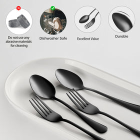 MNLWSP black flatware spoons designed for comfortable dining and easy stacking.