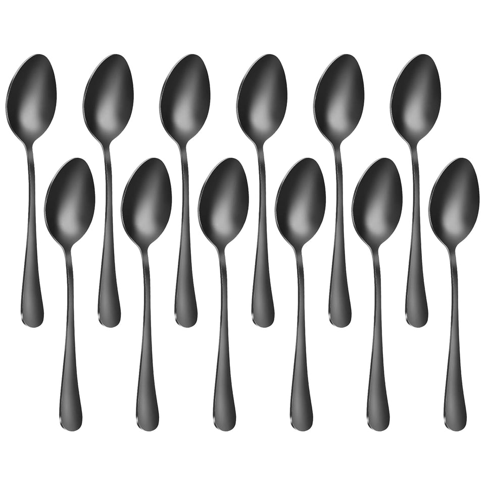 MNLWSP black spoons 12-piece set with a durable finish for daily use.