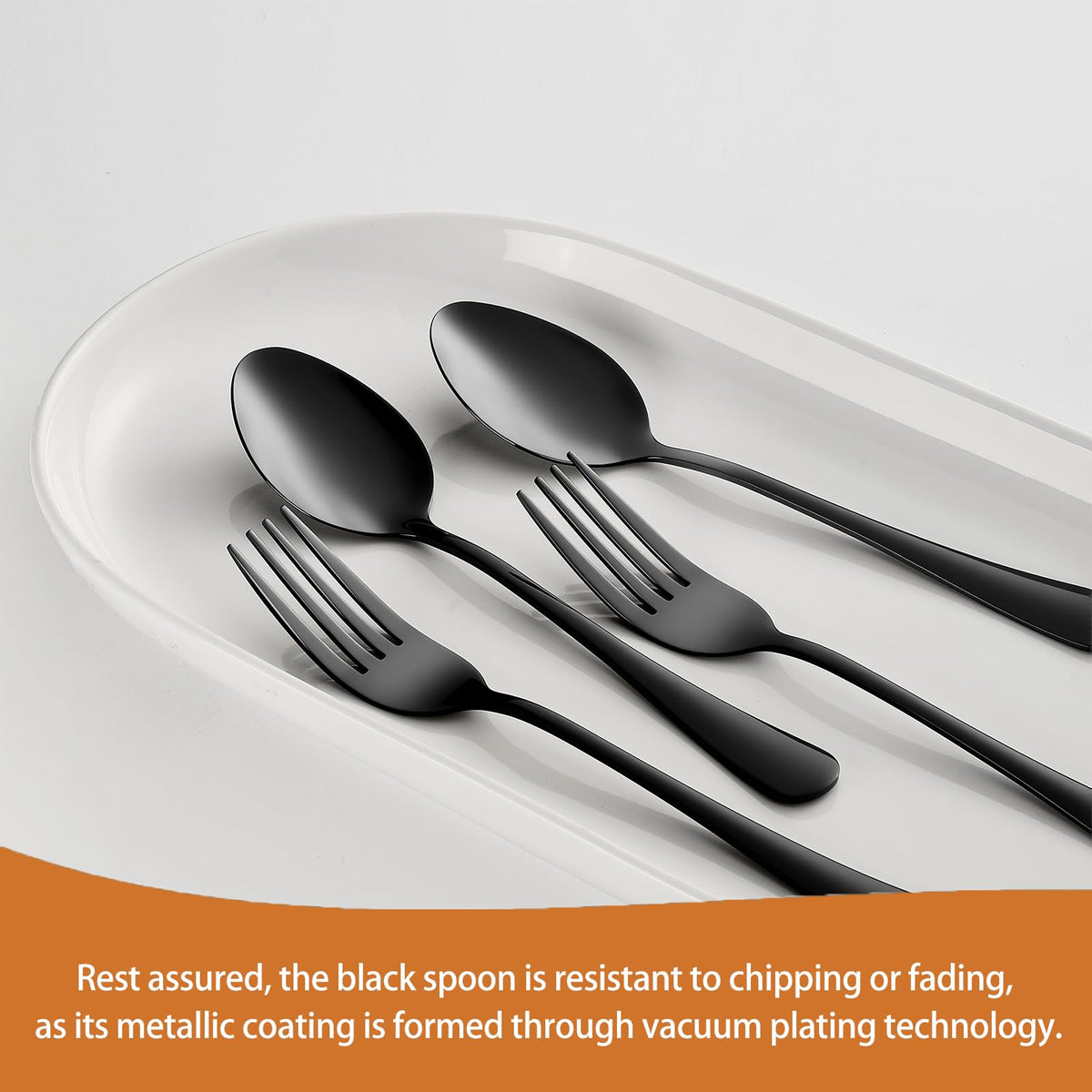 MNLWSP black spoons comfortable edge for smooth eating.