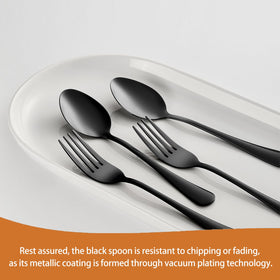 MNLWSP black spoons comfortable edge for smooth eating.