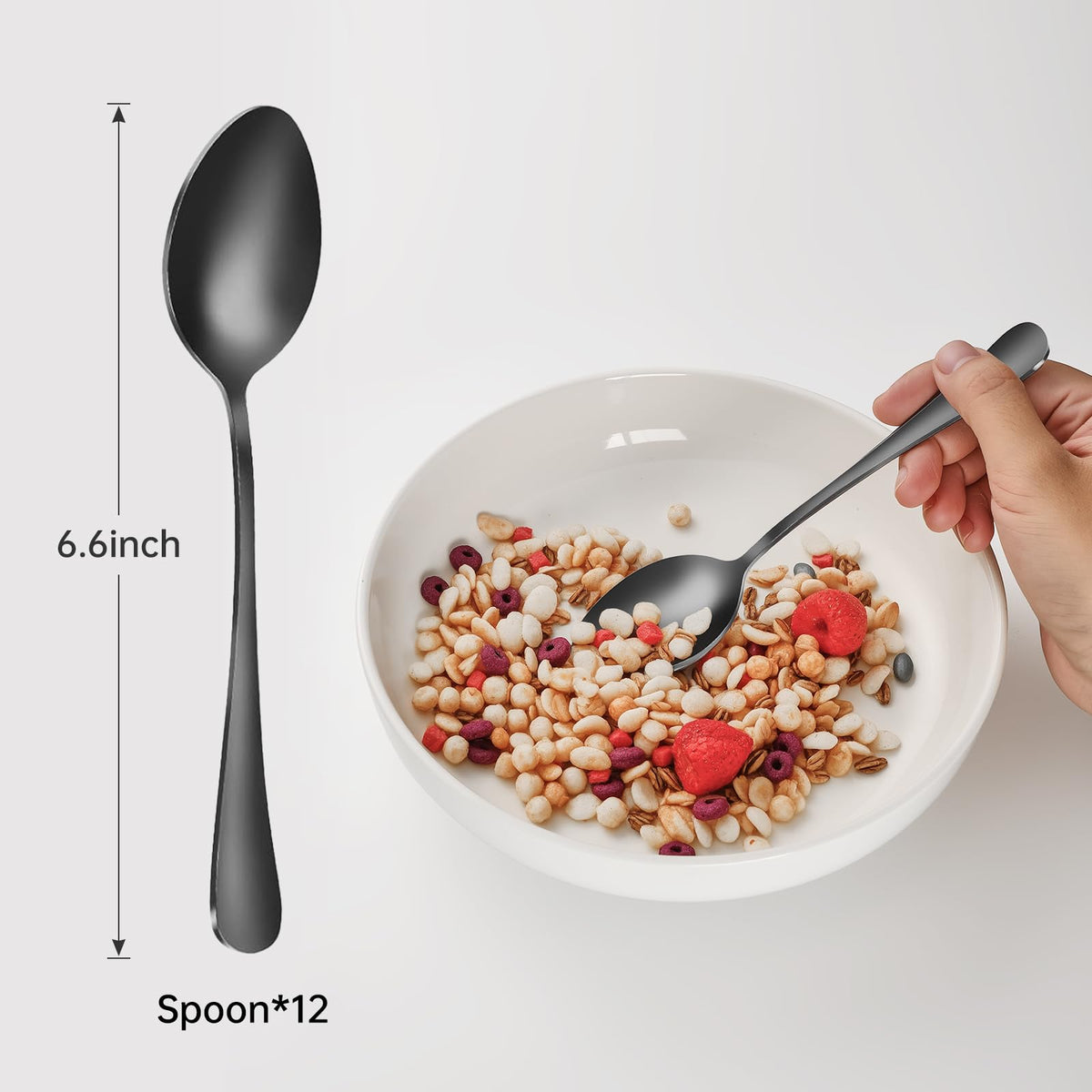 MNLWSP black spoons ideal for ice cream and desserts.