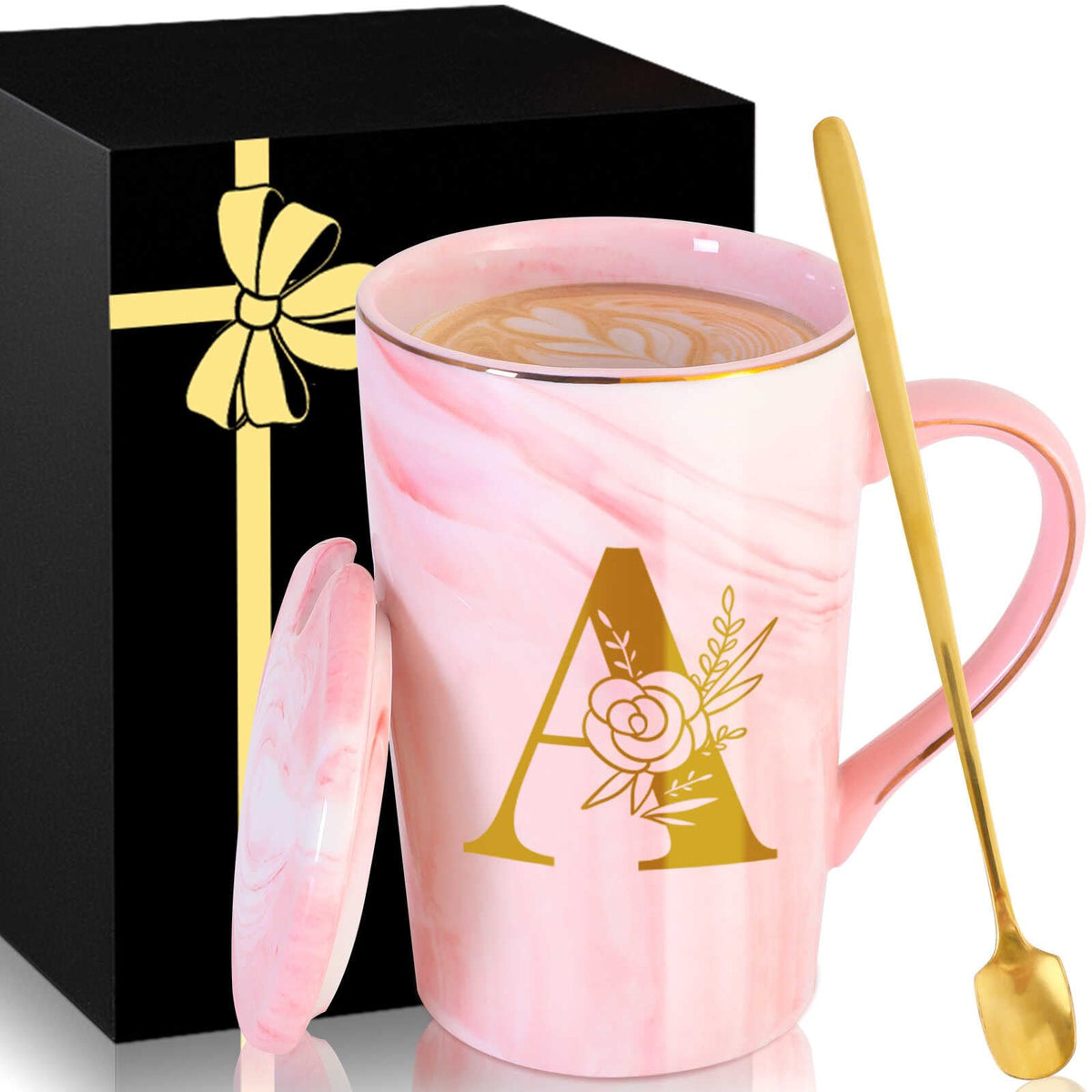 MNZZ personalized ceramic mug with pink marble finish for gift-ready elegance
