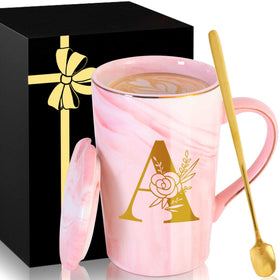 MNZZ personalized ceramic mug with pink marble finish for gift-ready elegance