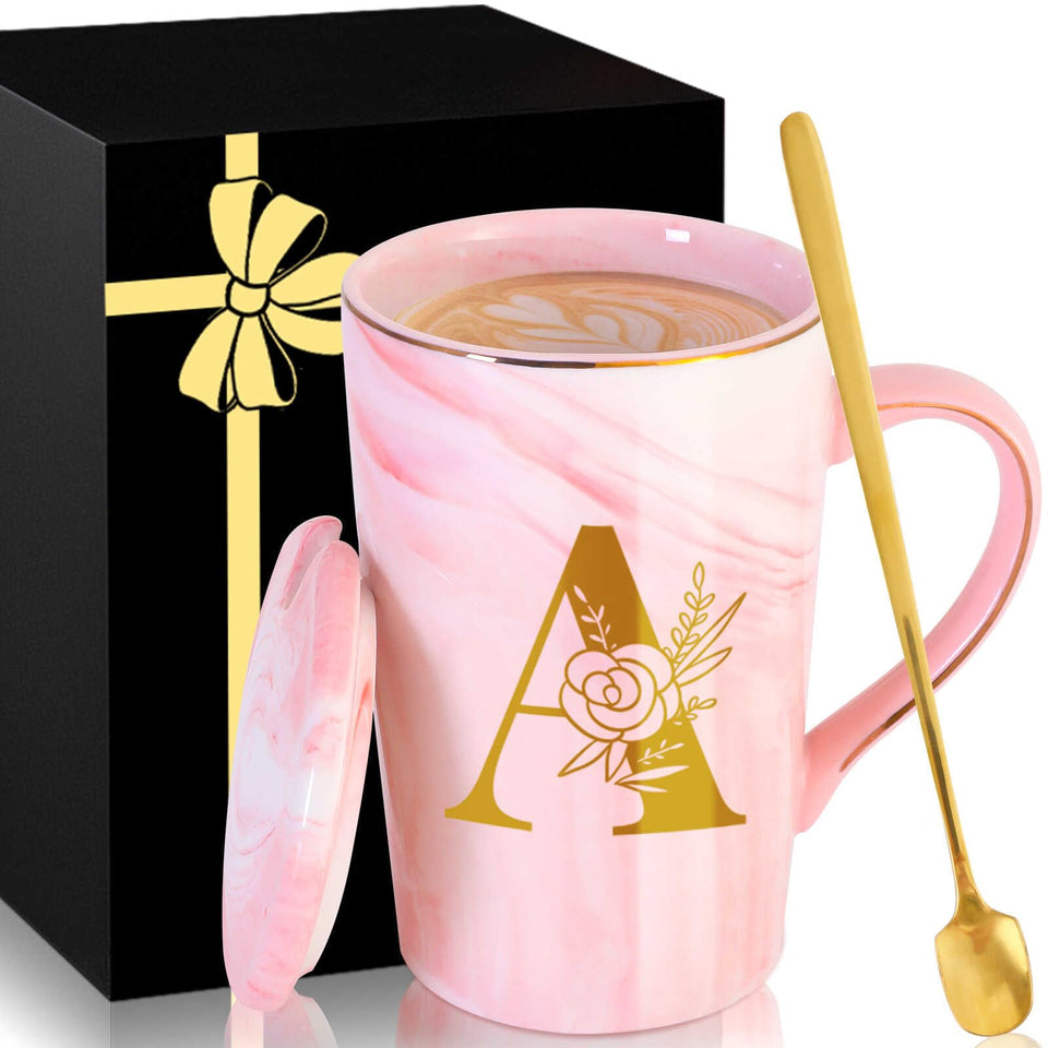 MNZZ personalized ceramic mug with pink marble finish for gift-ready elegance