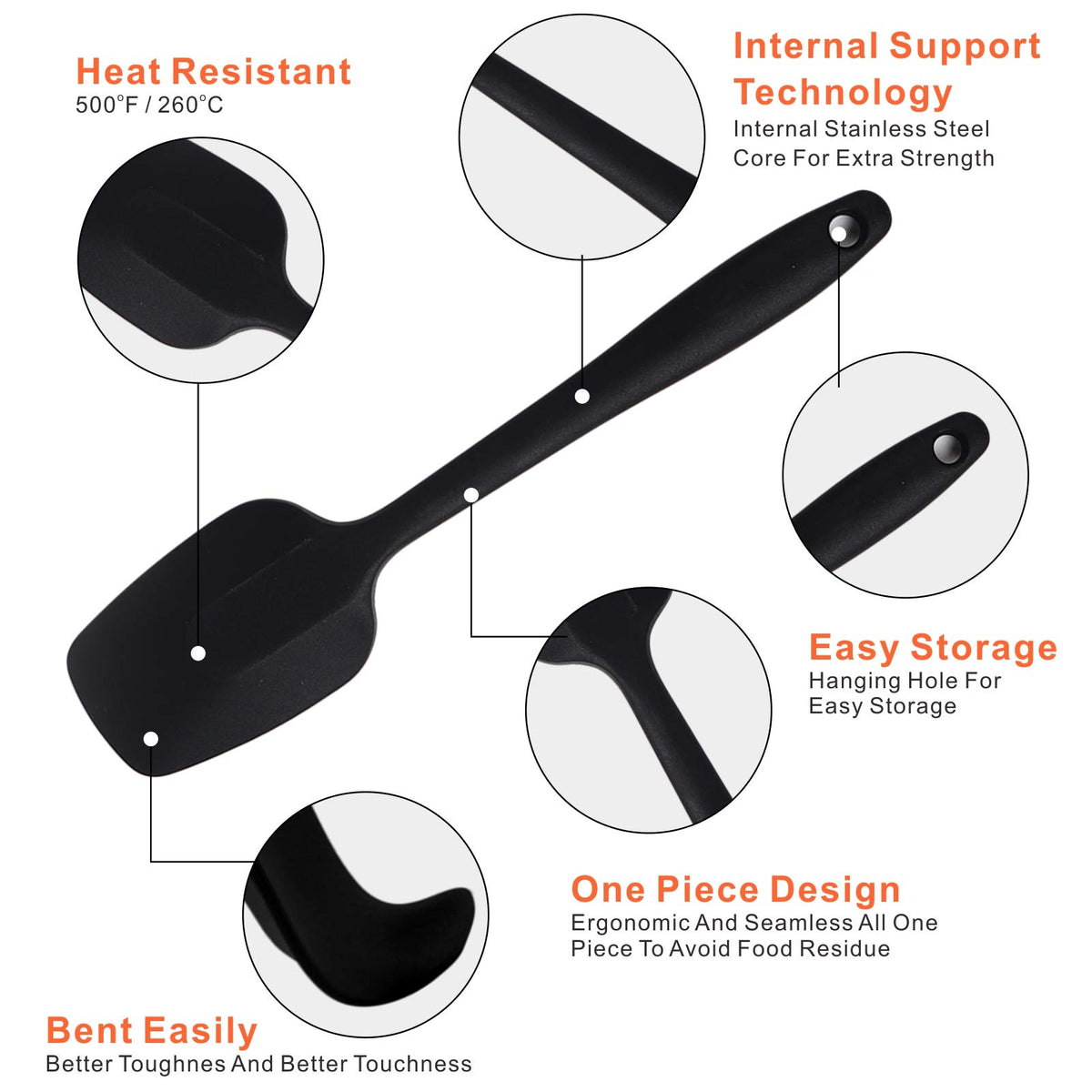 MOACC non-stick silicone spatula designed with hanging loop for easy storage.