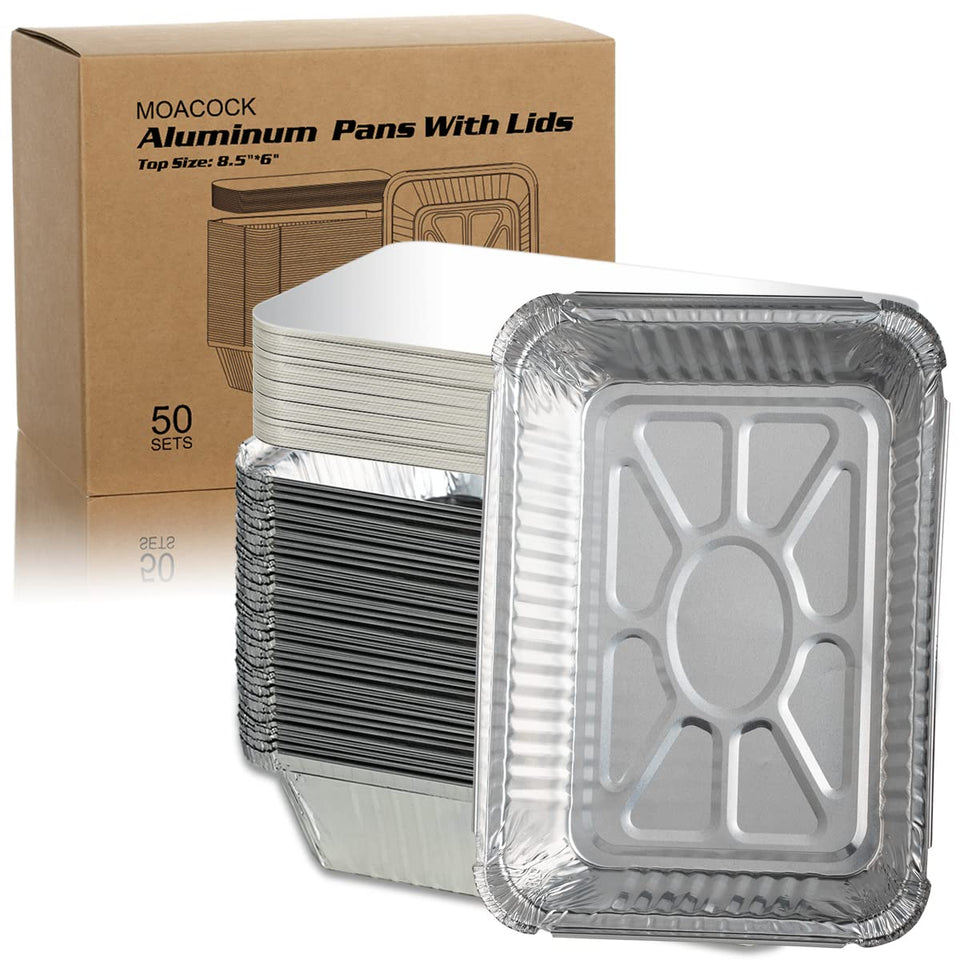 MOACOCK aluminum pan with lid ready for takeout and meal prep.